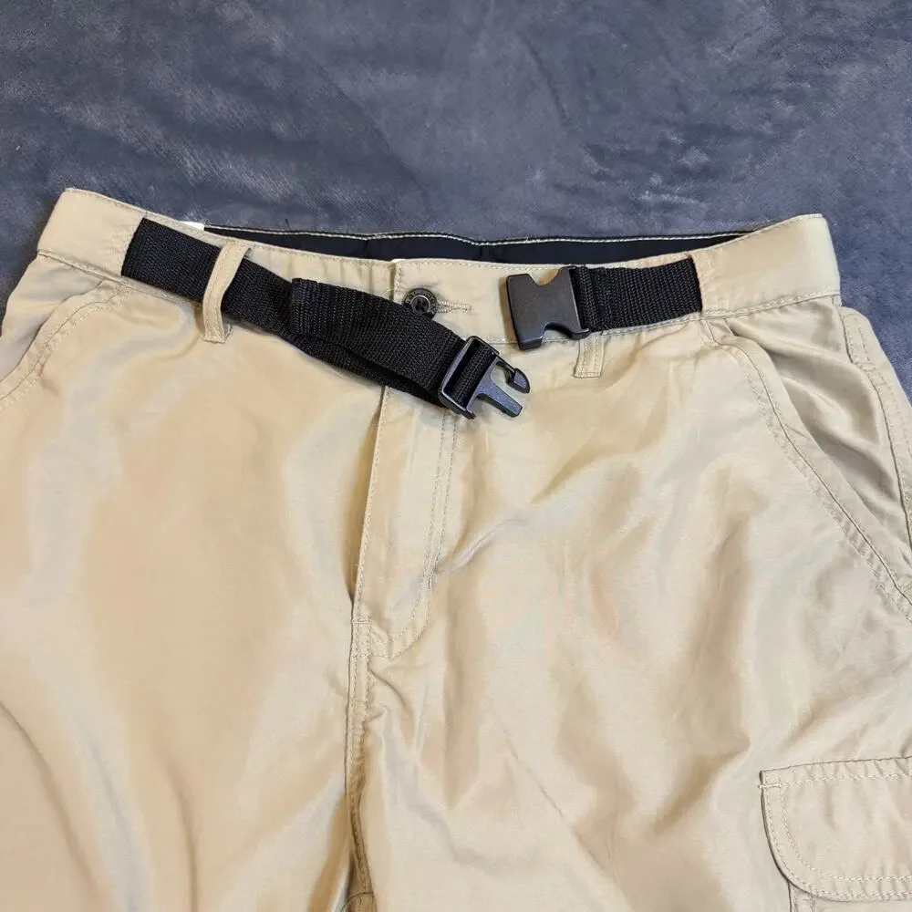 Denali Mens Performance Cargo Shorts Sz 32 Tan Beige Belted Hiking Trail Gorp